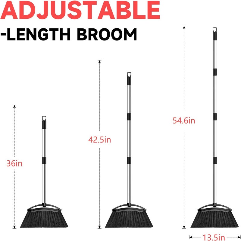 EZKEY Heavy Duty Broom, 54-inch Adjustable Long Handle Angle Brooms Large Brooms for Sweeping Indoor and Outdoor Commercial Broom for Home Kitchen Patio Garage Porch Courtyard Classroom, Black - Image 2